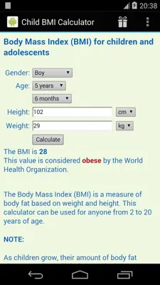 Child BMI Calculator android App screenshot 0