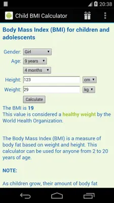 Child BMI Calculator android App screenshot 1